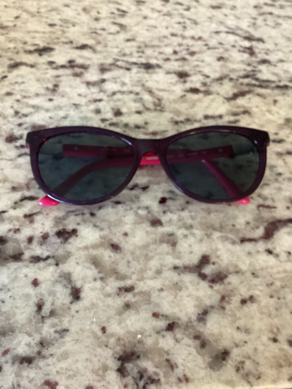 Swarovski Purple Frame Sunglasses with Pink Temples and Dark Lenses